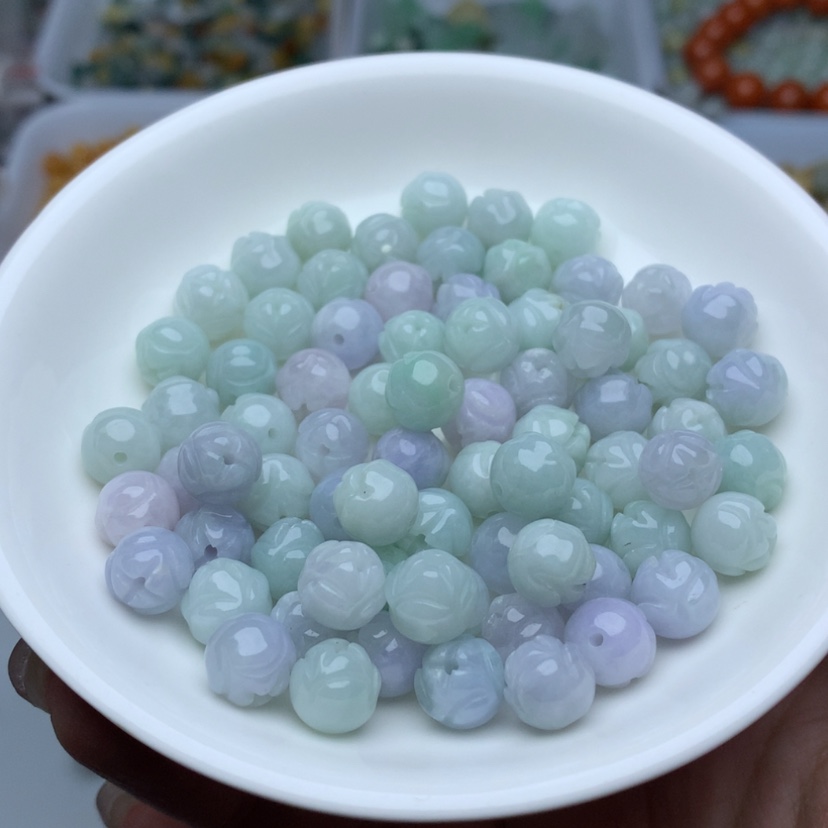 【闪购商品】翡翠手链未镶嵌卡9紫绿莲花珠22颗