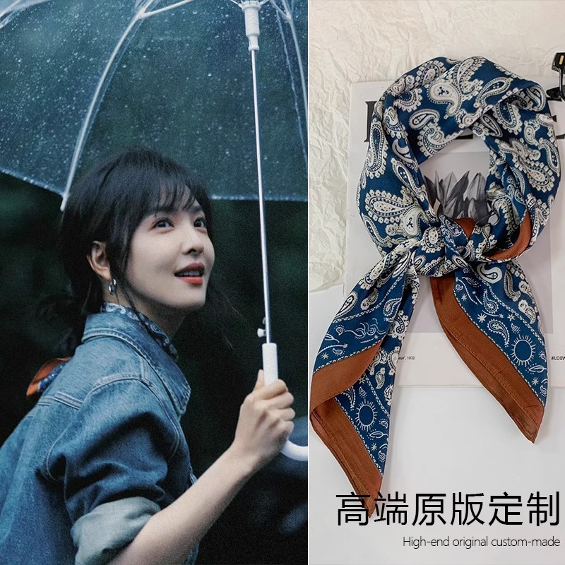 丝巾系脖高级感女2025新款小方巾搭配衬衫领巾围脖腰果时尚绑发带