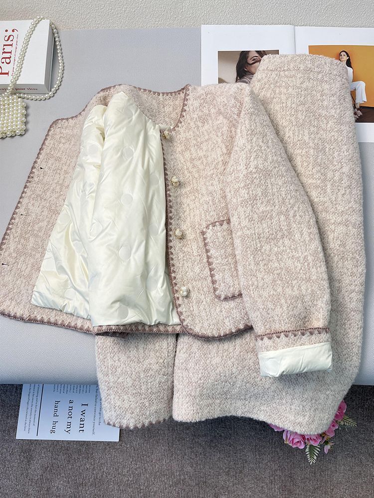 法式小香风气质名媛羽绒外套2025冬季新款千金高级感半身裙套装女