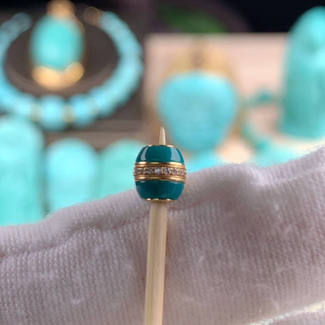 绿松石汉堡珠卡5.518K金镶嵌