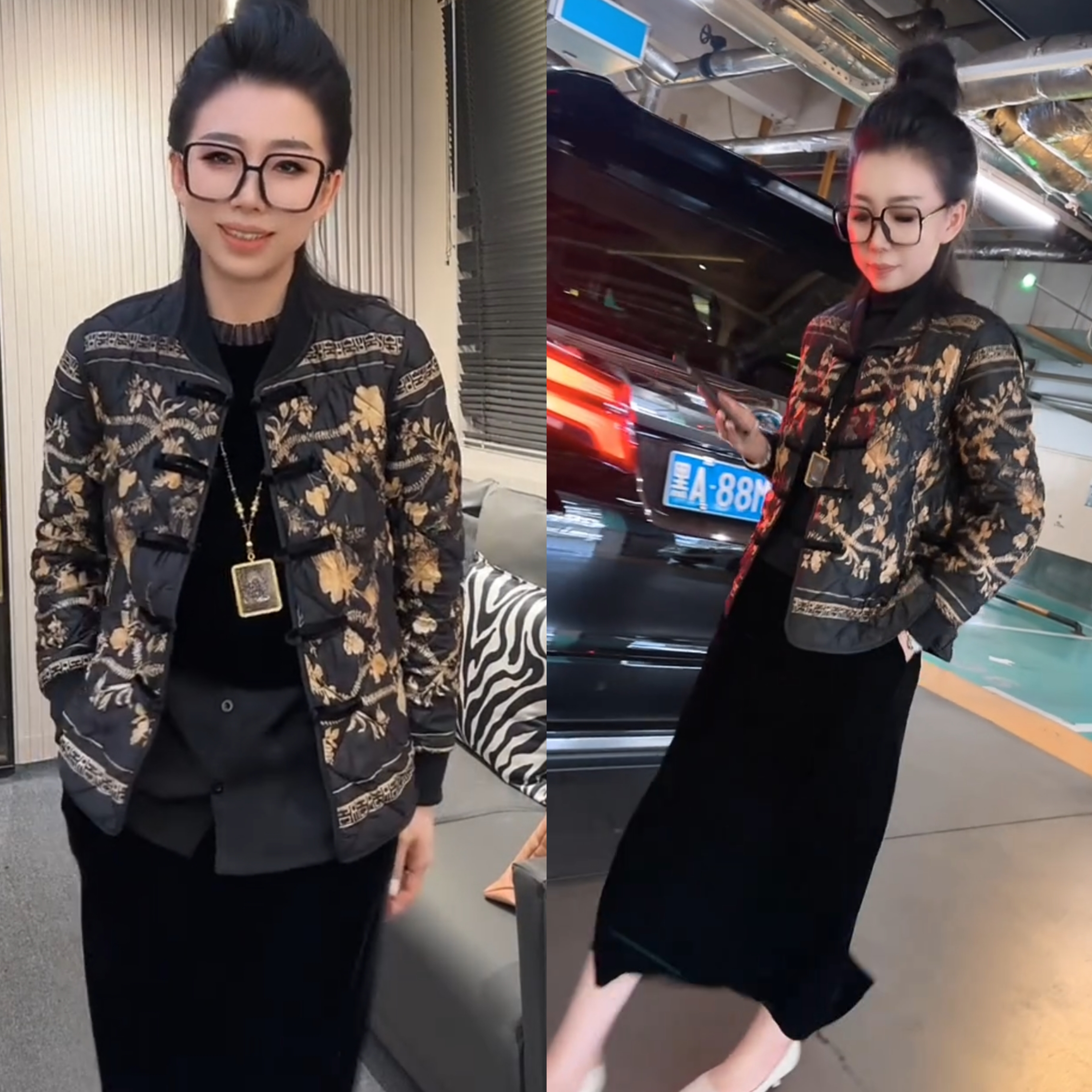 重工撞花国风秋冬棉服2025女款二棉防风保暖百搭宽松长袖网红爆版