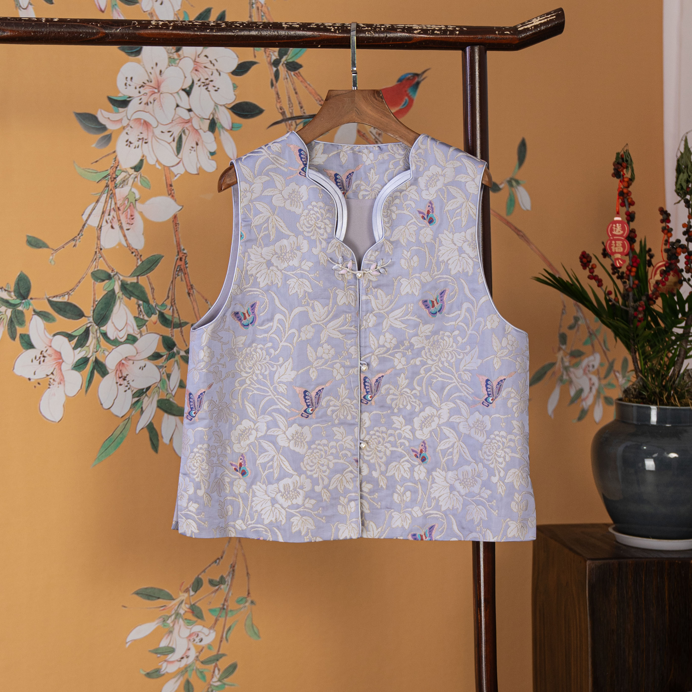 【妆花云锦】国潮新中式桑蚕丝云锦蝶恋花气质百搭休闲马甲6512834