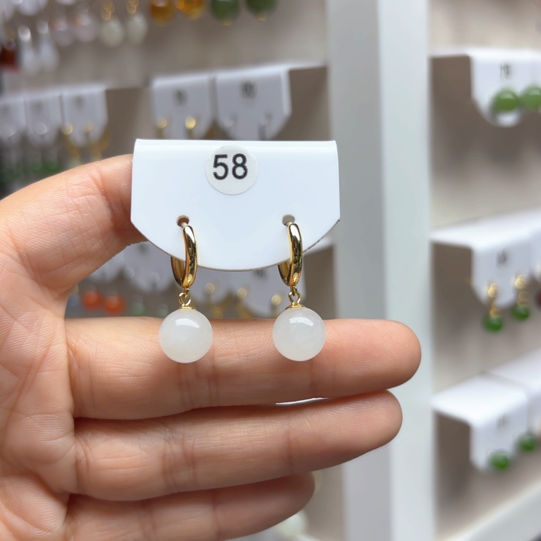 和田玉银S925镶嵌耳饰