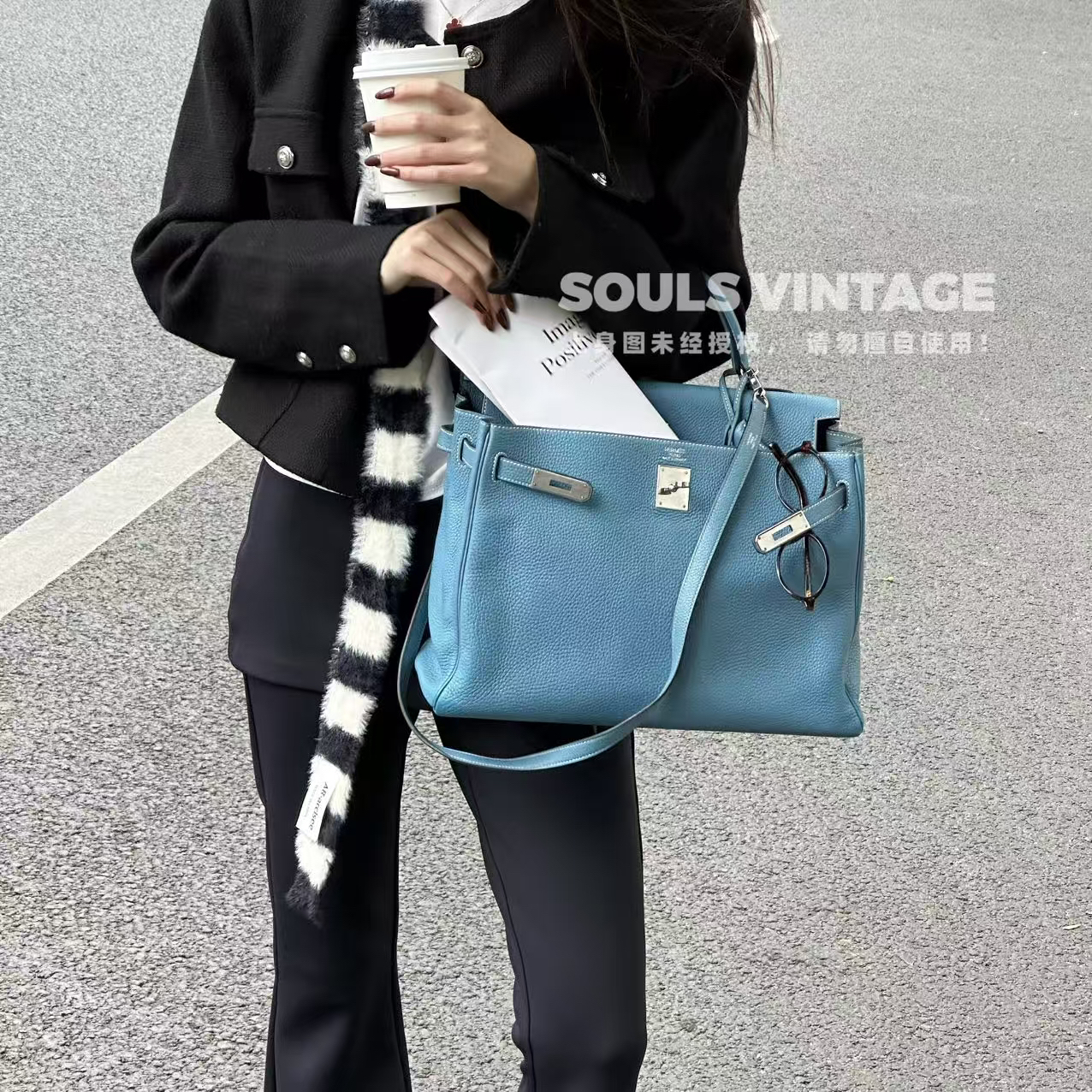 95新 Hermes/爱马仕 Hermes牛仔蓝银扣togo皮kelly35包/690652016