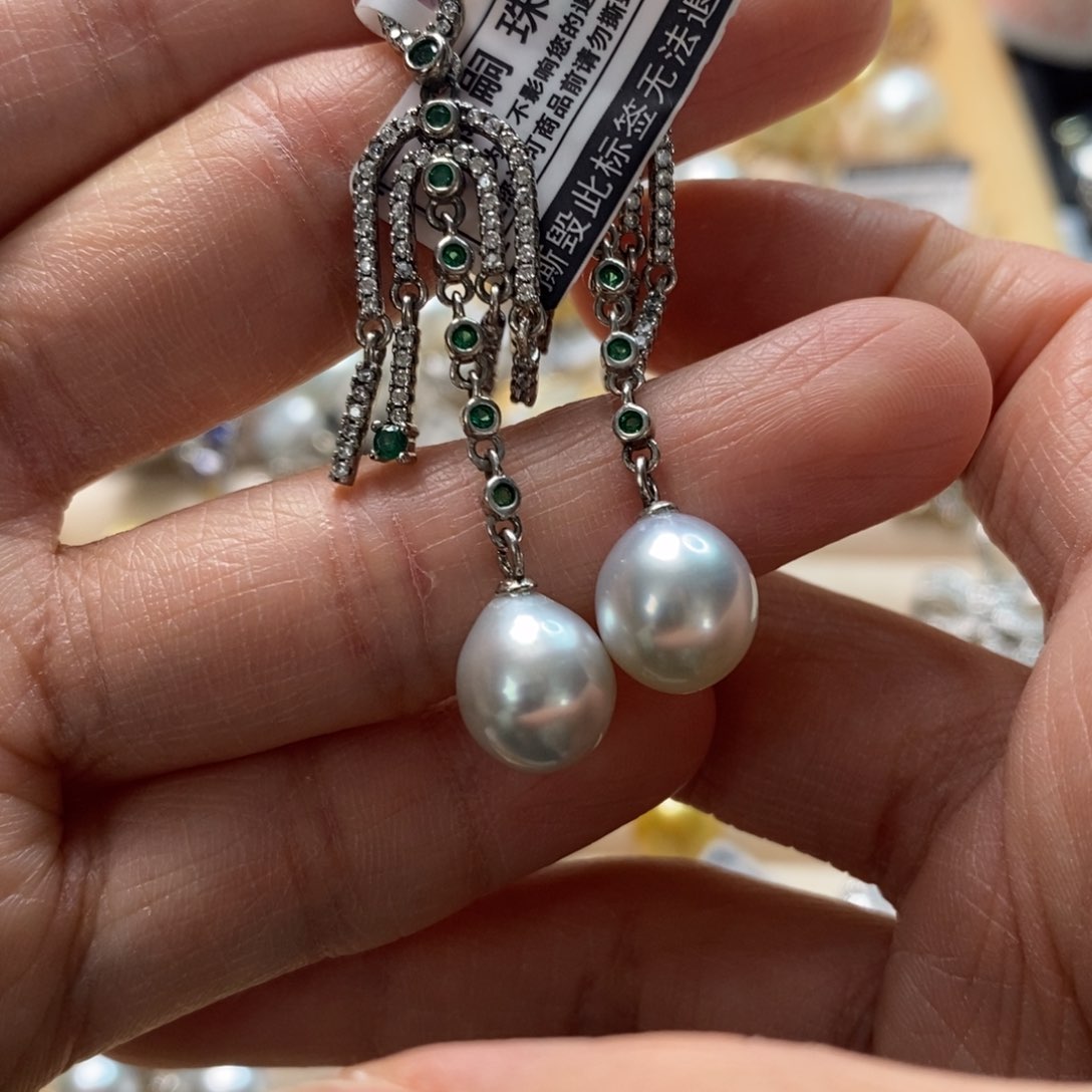 海水珍珠耳饰银S925镶嵌