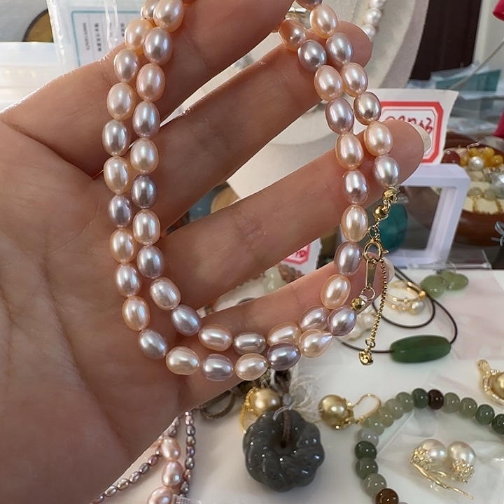 淡水珍珠银S925镶嵌颈饰5.6加糖果米珠正常纹