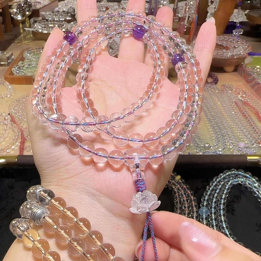 S***W水晶手链未镶嵌天然白水晶全净体108颗