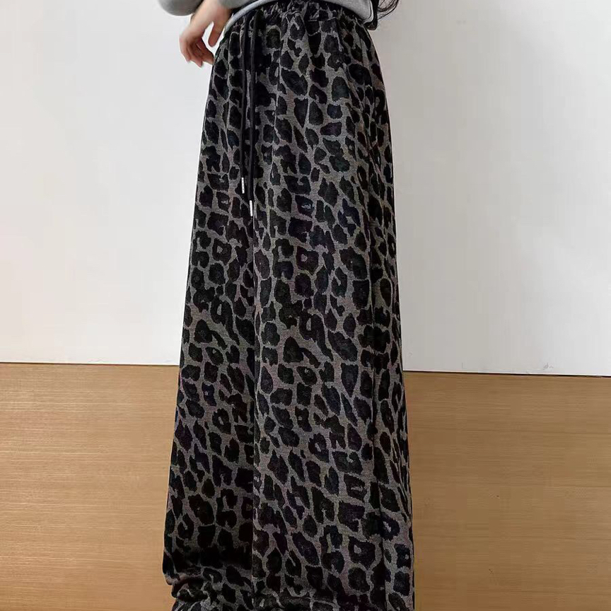 2025复古豹纹风宽松休闲直筒裤9806