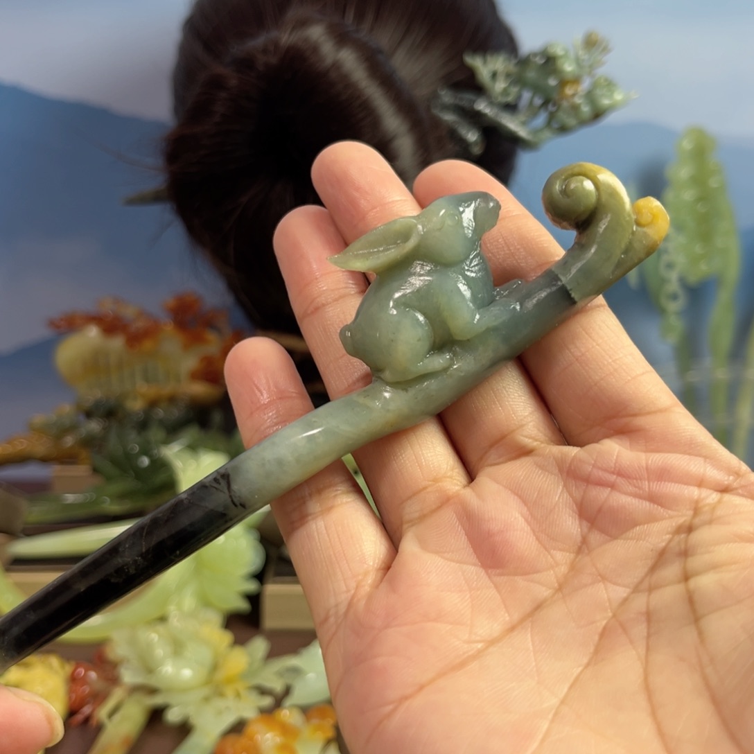 蛇纹石玉发饰合金