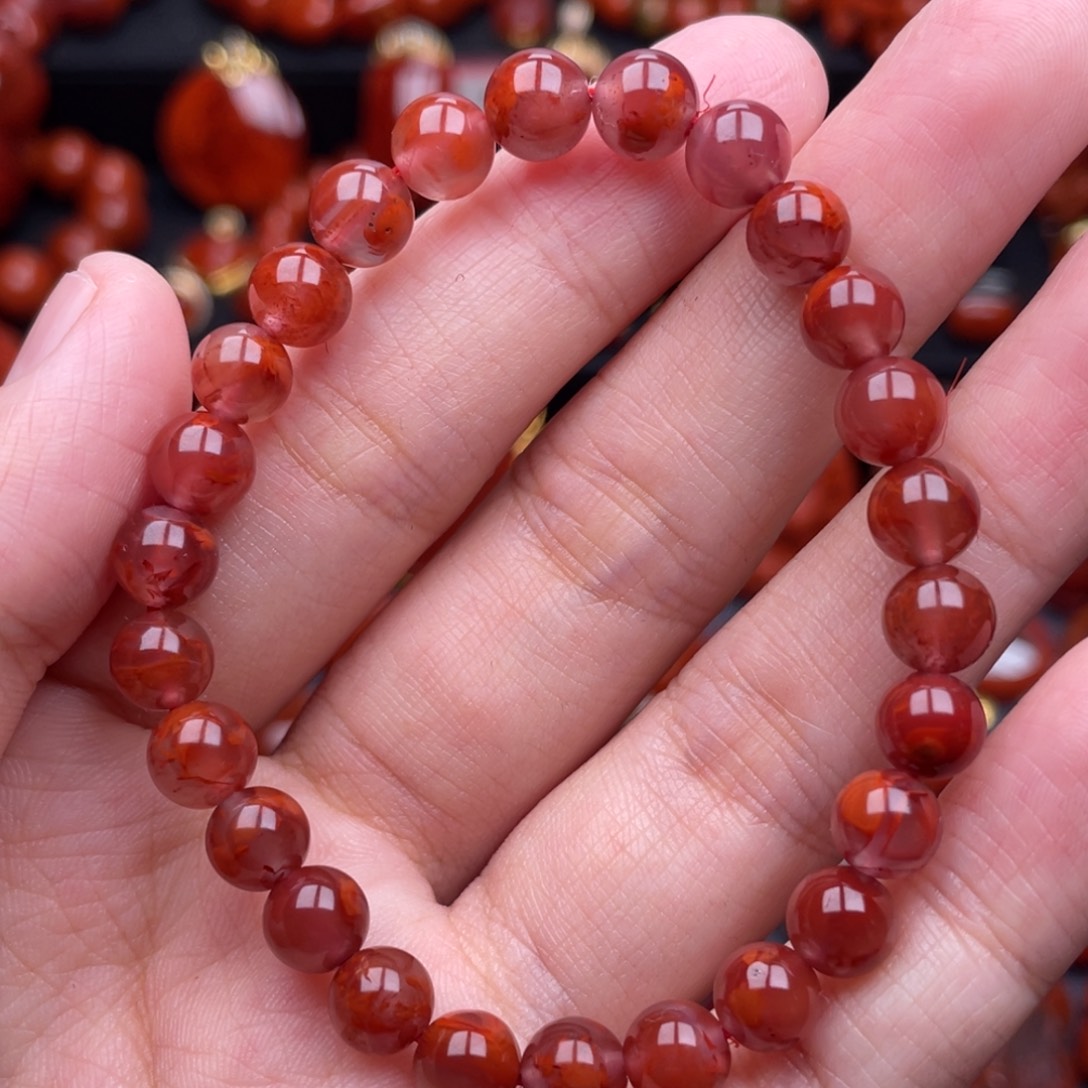 南红玛瑙未镶嵌珠宝奇石单圈7mm