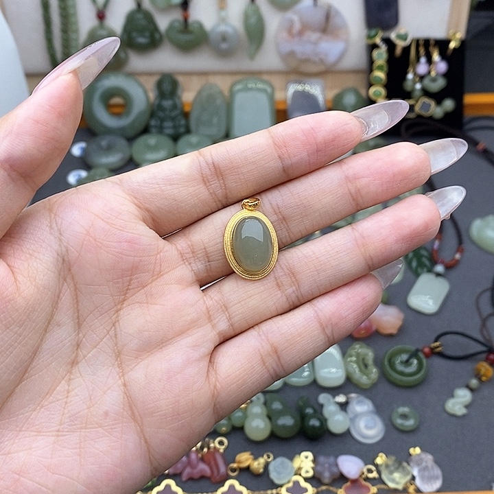 和田玉吊坠(不含链)银S925镶嵌