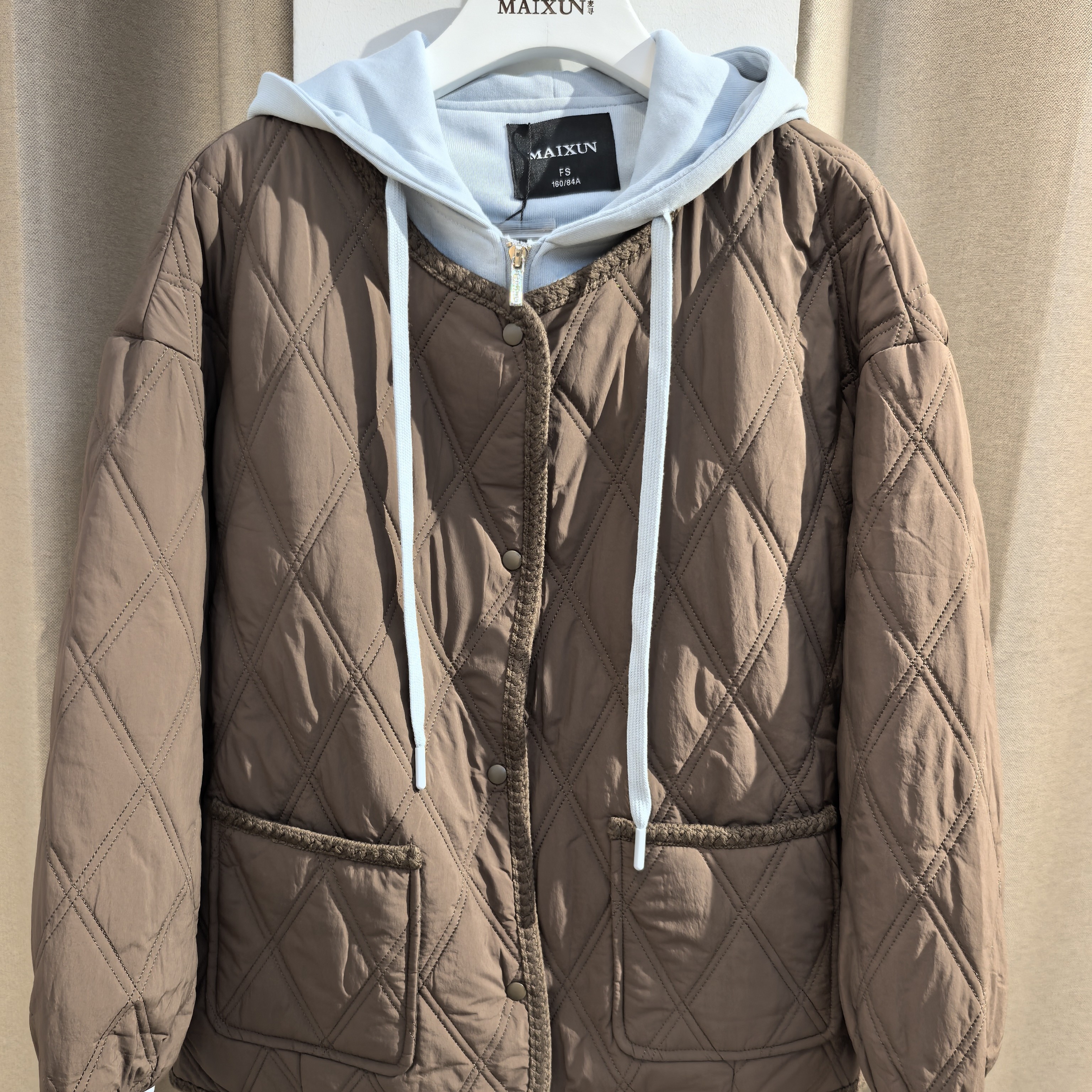 麦寻专柜95%翻领滑雪服宽松型薄款棉服拉链女款加厚V领