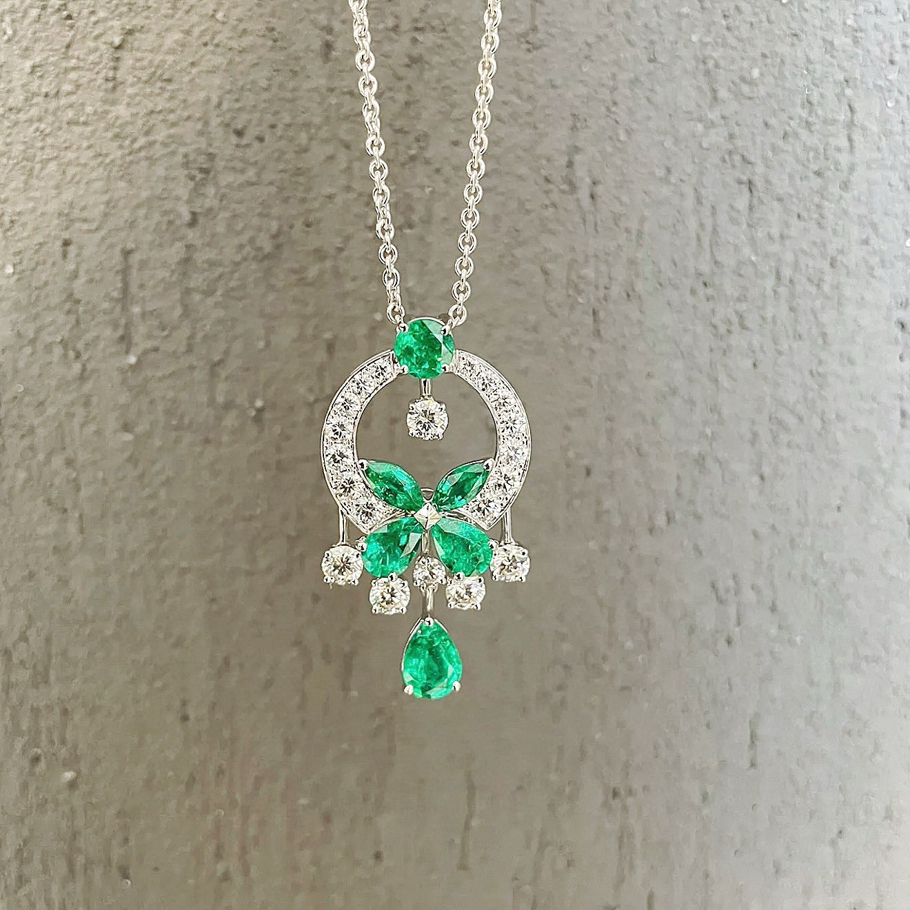 坠链均925银合成锆石 【施生生珠宝】花园轻奢蝴蝶水滴百搭项链时尚