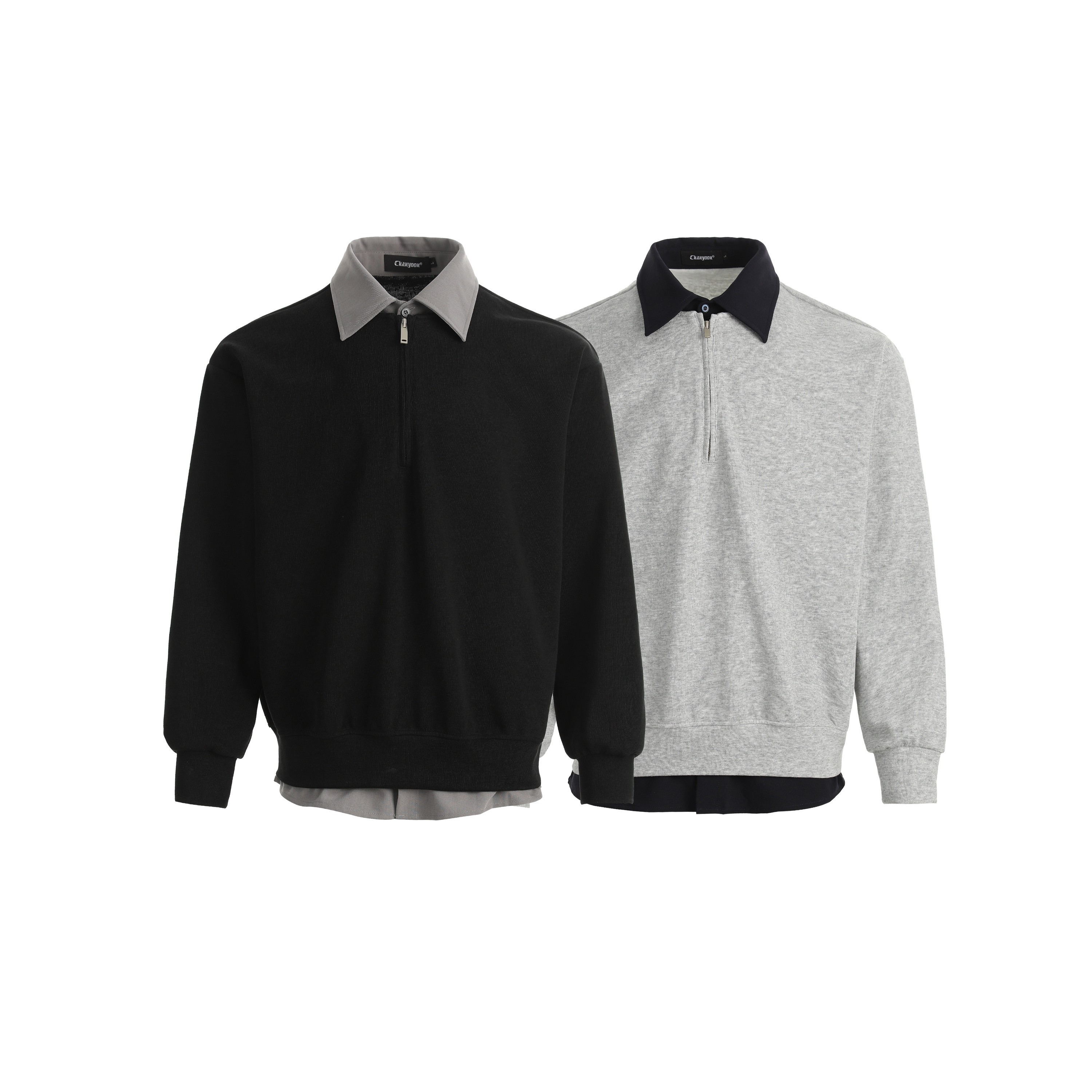 【kay.专属】美式复古假两件长袖polo衫秋季通勤宽松休闲半拉链卫衣