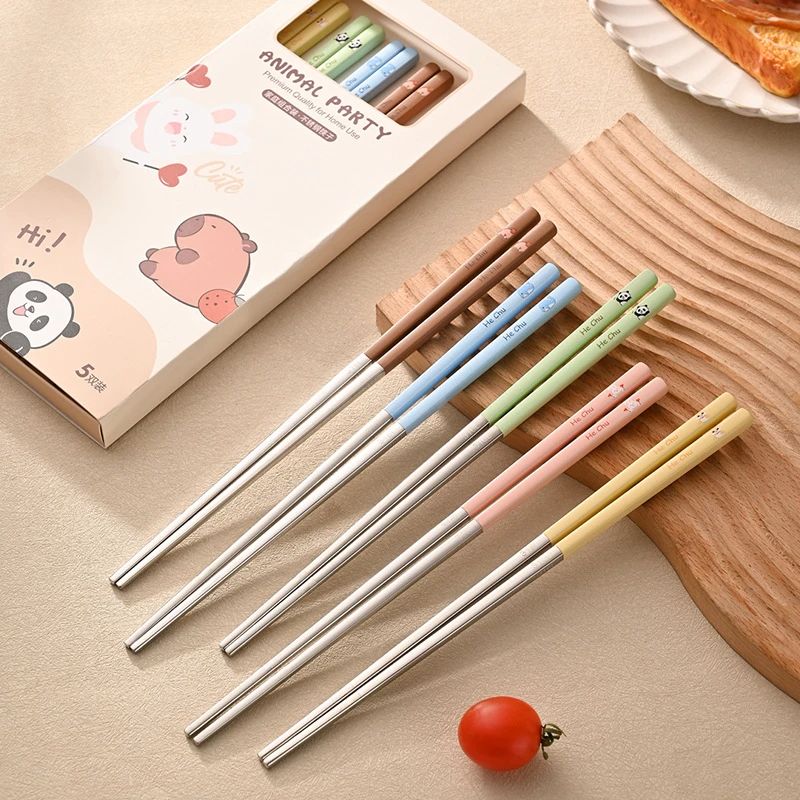 316不锈钢筷子彩色一人一筷卡通公筷家用高档防滑方形筷餐具