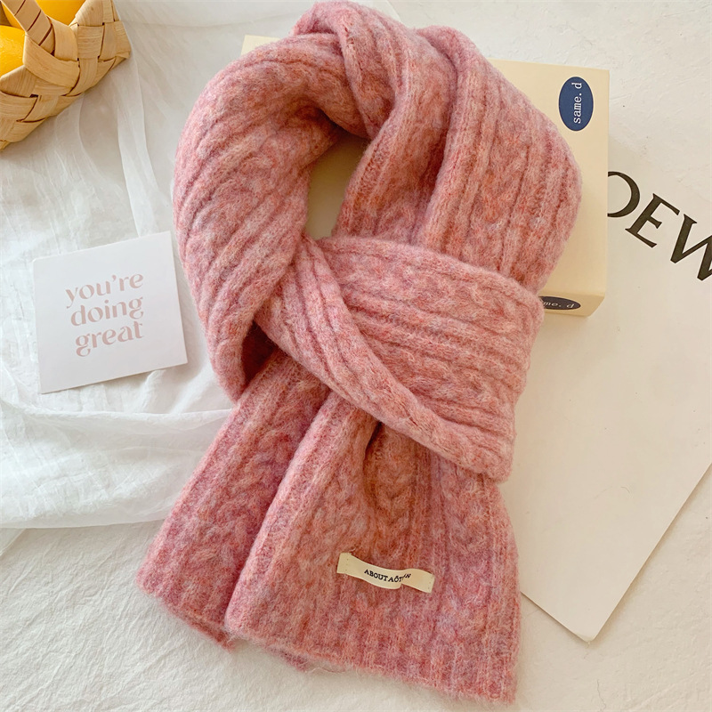 出口韩国~温柔风羊毛混纺纯色麻花围巾2025新款冬季百搭保暖围脖