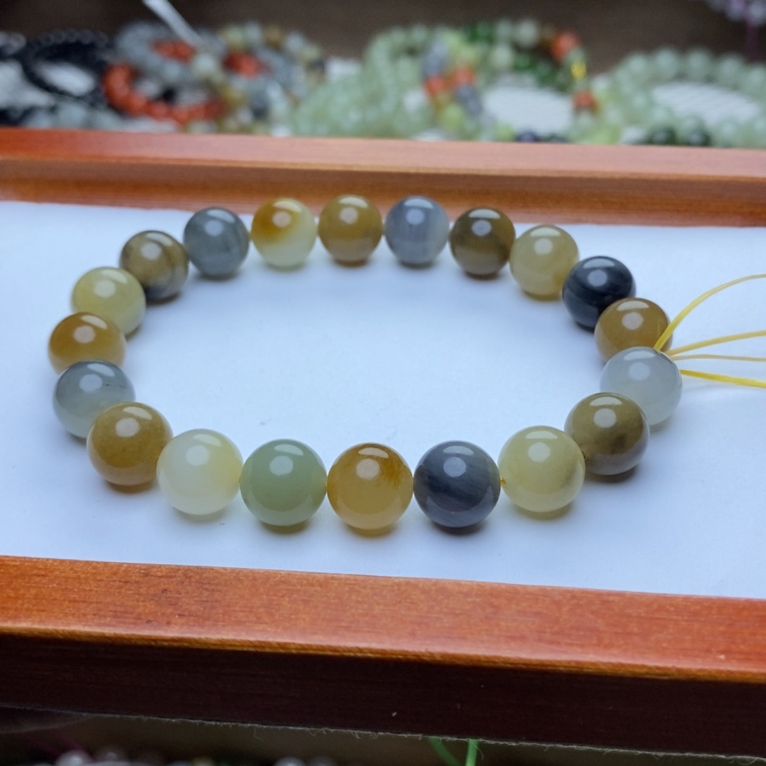 未镶嵌和田玉手链L**~10mm高配楼兰三彩圆珠