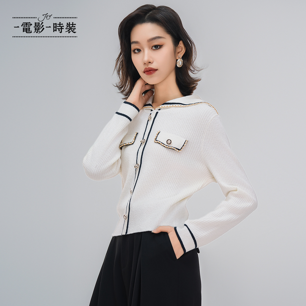 【蜜思仝】一电影一时装小香风海军领长袖针织衫 FGBS811130