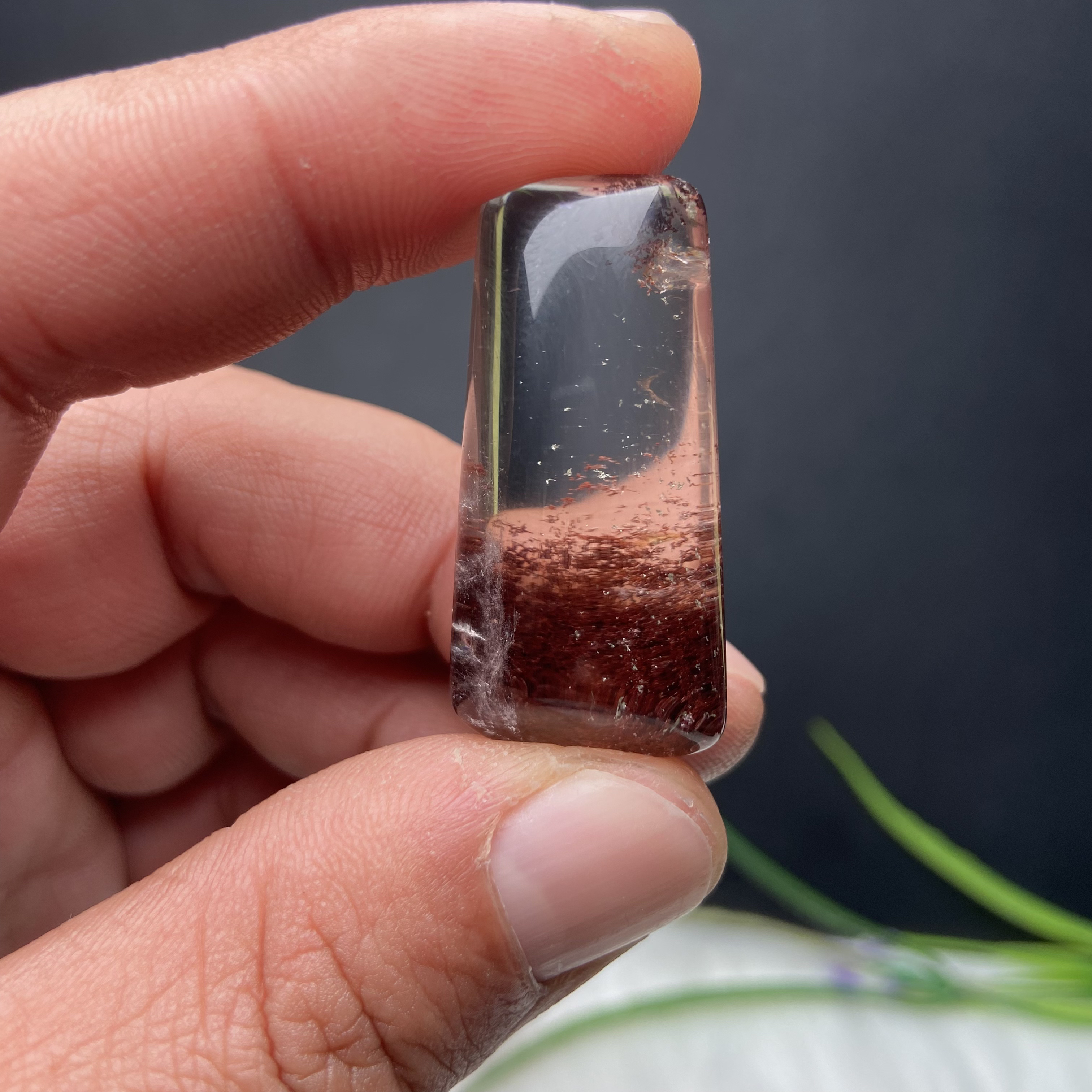 天然幽灵红幽灵四季幽灵水晶无事牌吊坠尺寸3.8×1.8×1.4厘米无孔