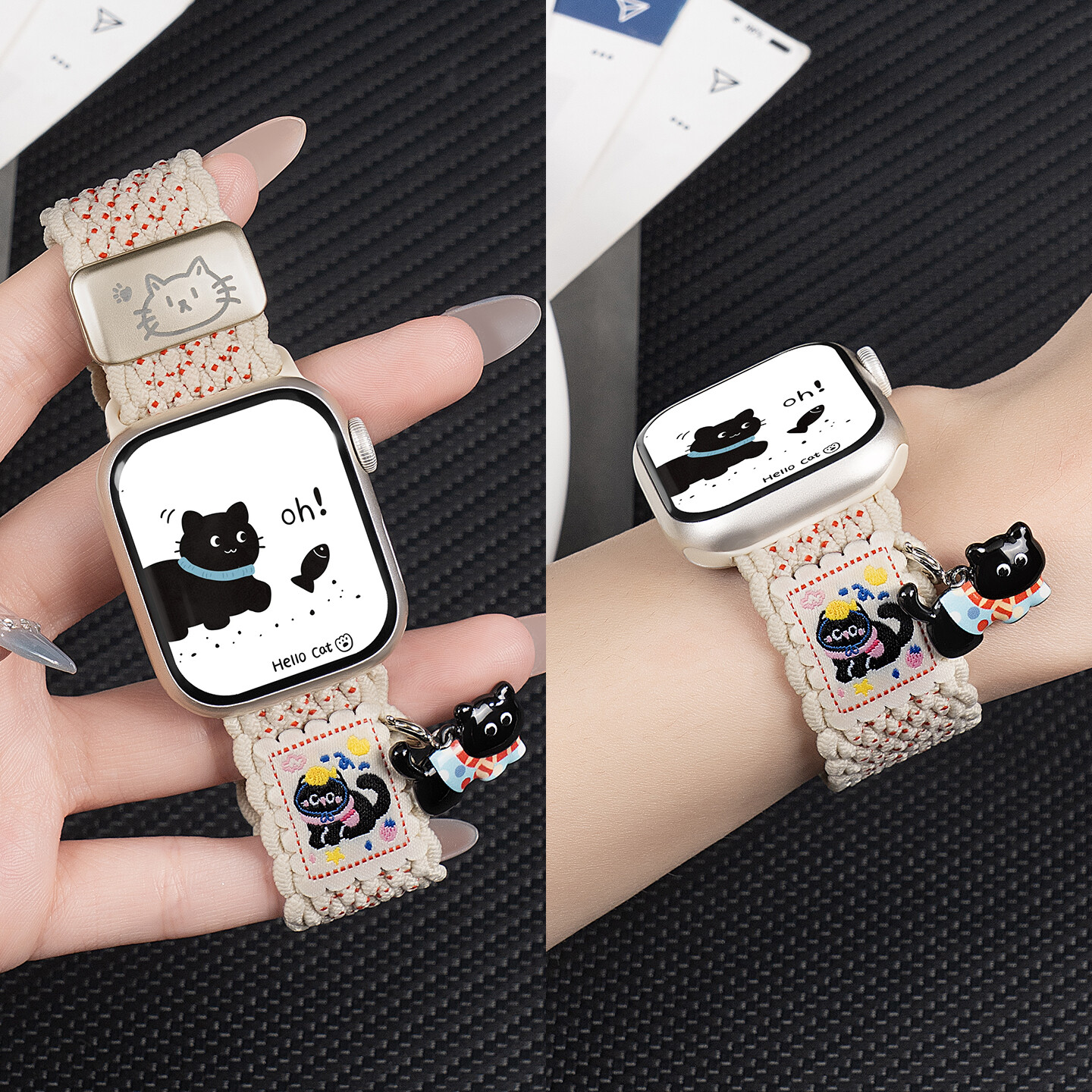 适用苹果iwatchs11手表applewatchs10表带S9挂饰小猫小狗s8尼龙编
