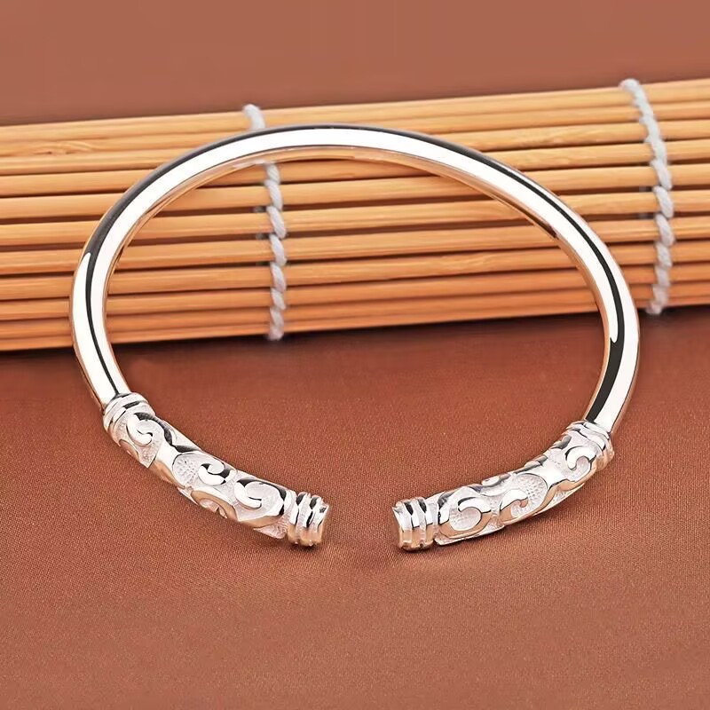 足银手镯 98号链接 足银手镯金箍棒情侣镯子男女简约手环送礼物