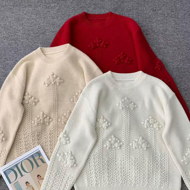 纯羊绒重工加厚圆领时尚宽松长袖衫