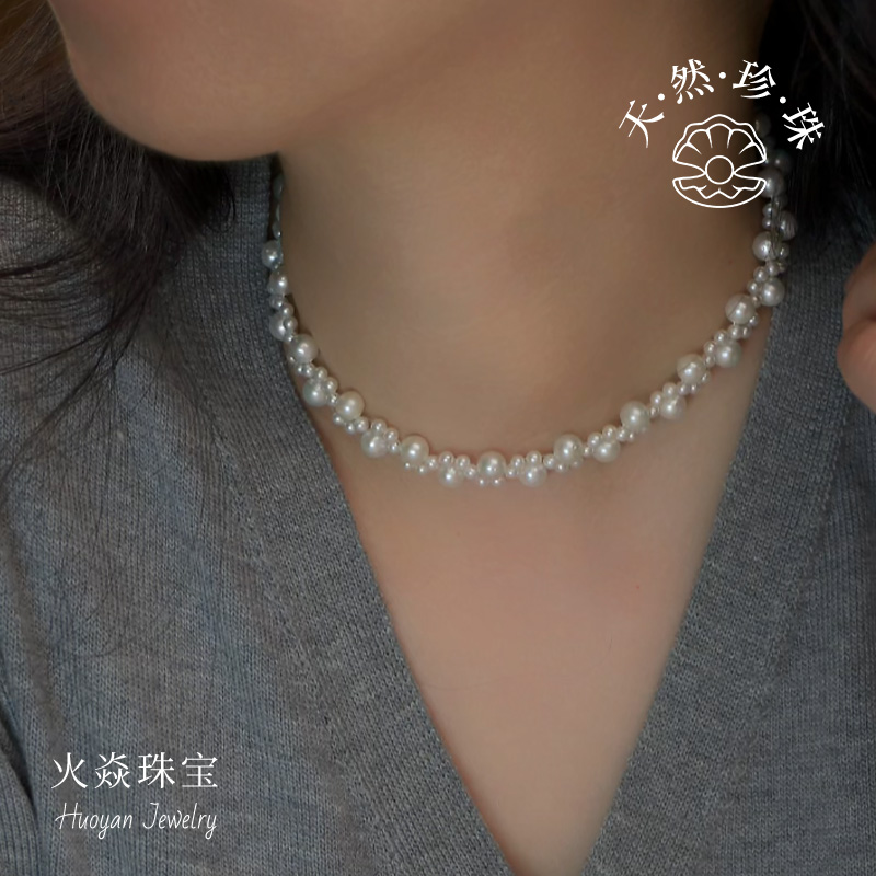 5142淡水珍珠项链猫爪手工编织S925银气质时尚复古法式小米珠
