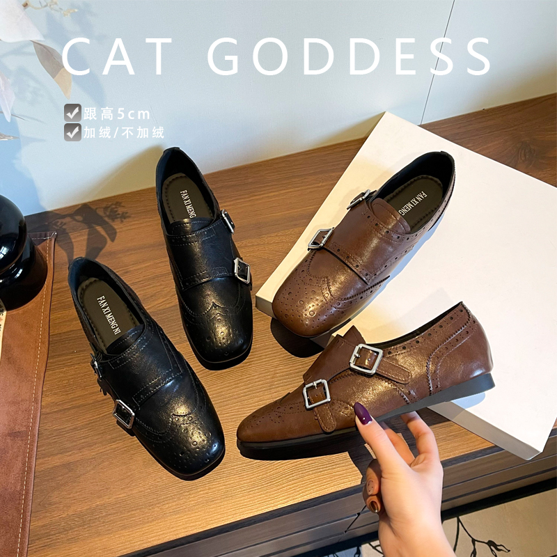 复古英伦布洛克雕花鞋太绝了金属搭扣软底通勤久站不累脚四季可穿