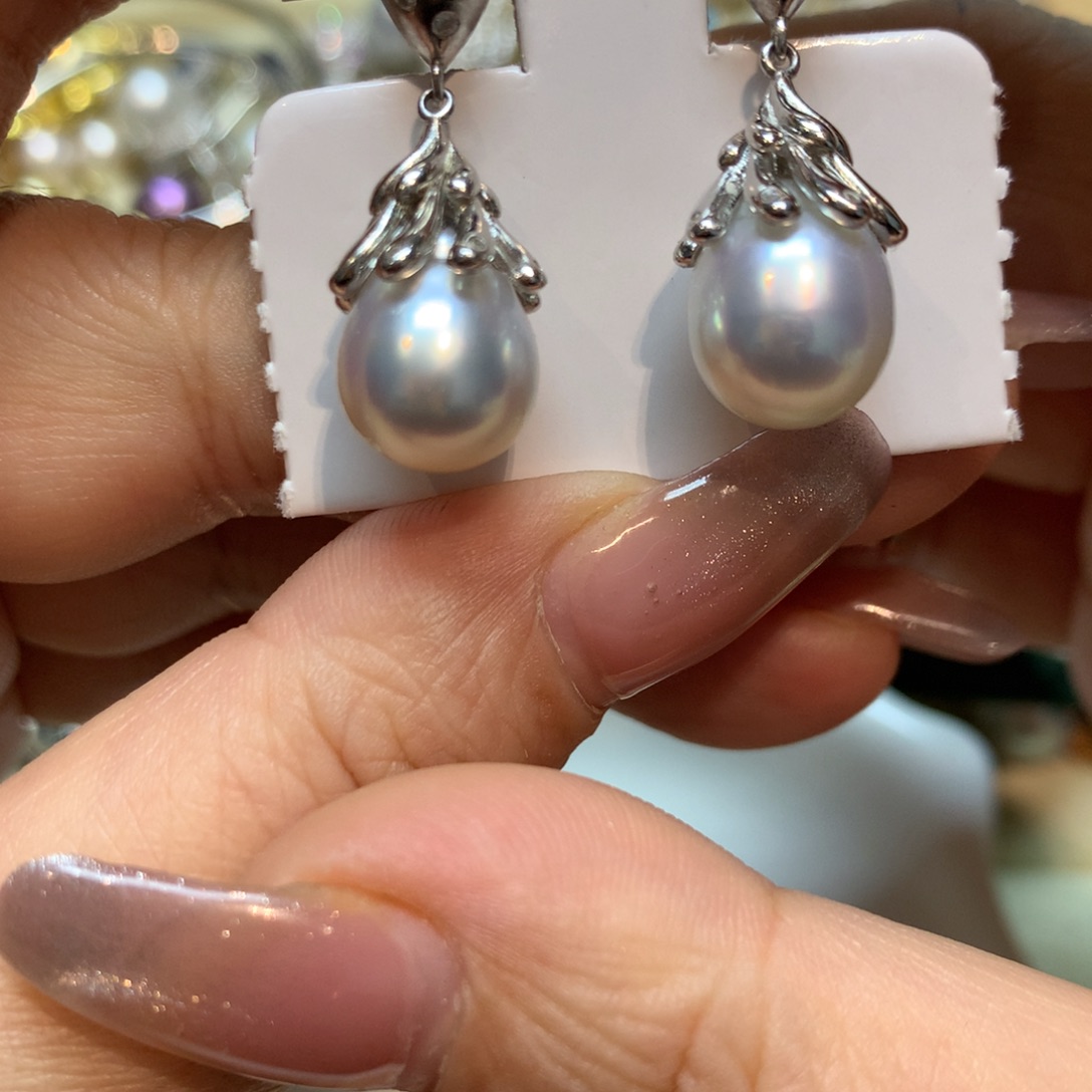 海水珍珠耳饰银S925镶嵌