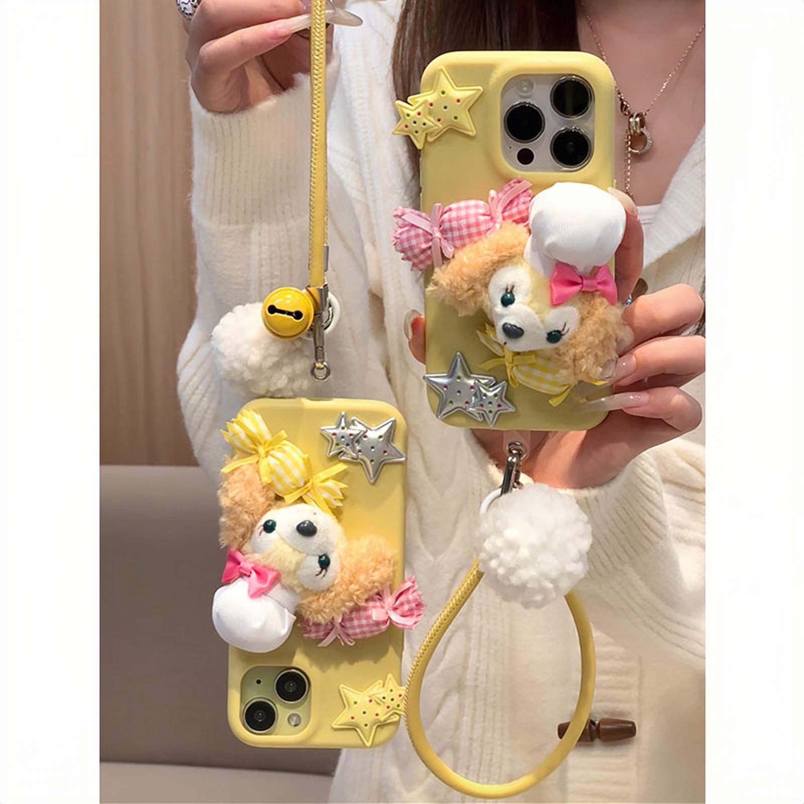 可爱毛绒饼饼适用iPhone16promax苹果13/17手机壳14秋冬14爆款12