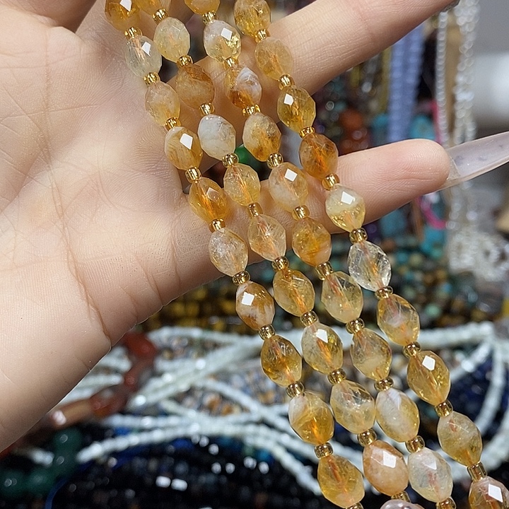 玛瑙/玉髓未镶嵌珠宝半成品天然黄塔晶米切卡6*8mm