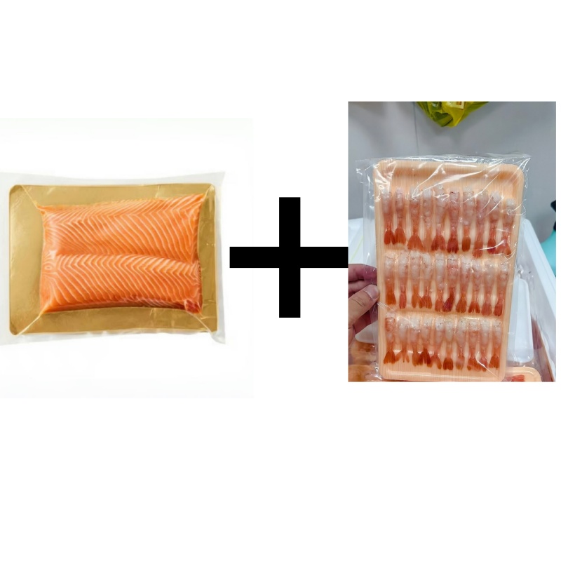500g金板+1板甜虾组合挪威三文鱼冰鲜发货刺身大西洋鲑