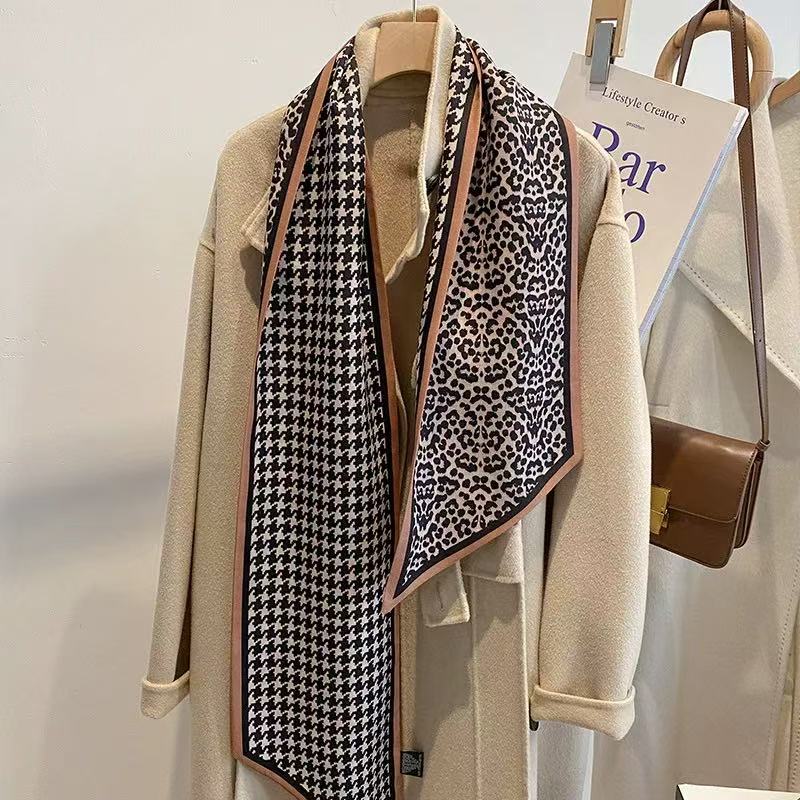 【千鸟格豹纹】2025新款轻奢双层双面丝毛百搭秋冬领巾头巾围巾