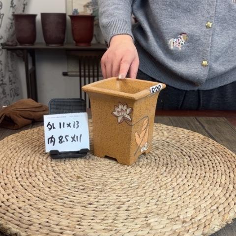 紫砂花盆柴烧直角小方佛手838