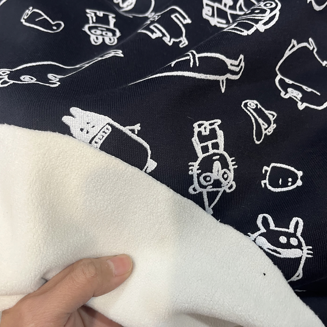 全棉毛圈玩具总动员可爱卡通卫衣裤布料（深蓝色宽1米95）