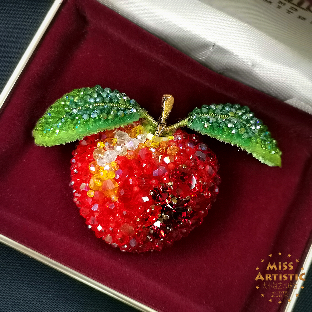 高定工坊法式珠绣苹果胸针[219b-05]