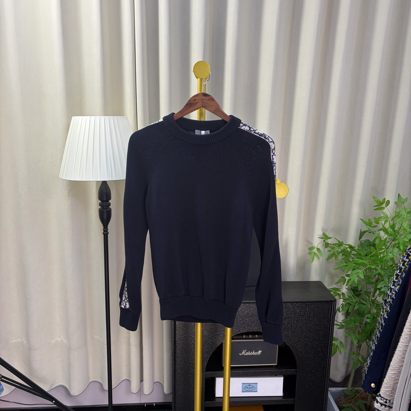 99新 DIOR/迪奥 玄色 深蓝侧边满印毛衣 xxs码/99新