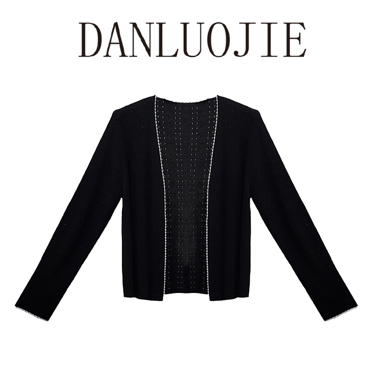 丹珞婕 暮色微凉 黑白镂空羊毛高弹针织气质百搭背心打底开衫