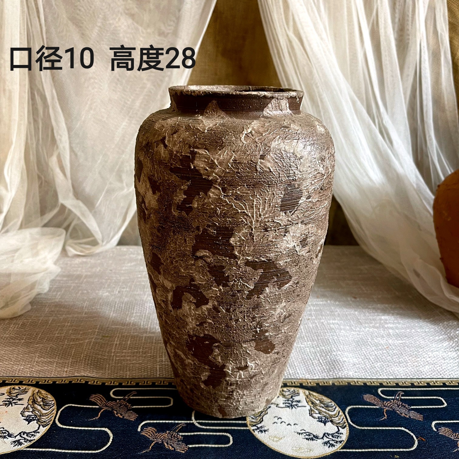 复古新中式手工陶罐粗陶花盆侘寂风做旧干花插花摆件陶瓶多肉花盆