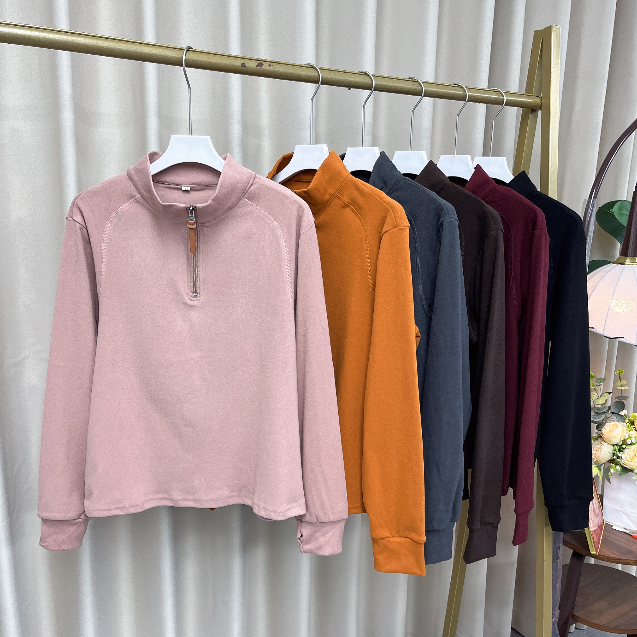 069女装卫衣长袖时尚休闲百搭半拉链保暖磨毛卫衣