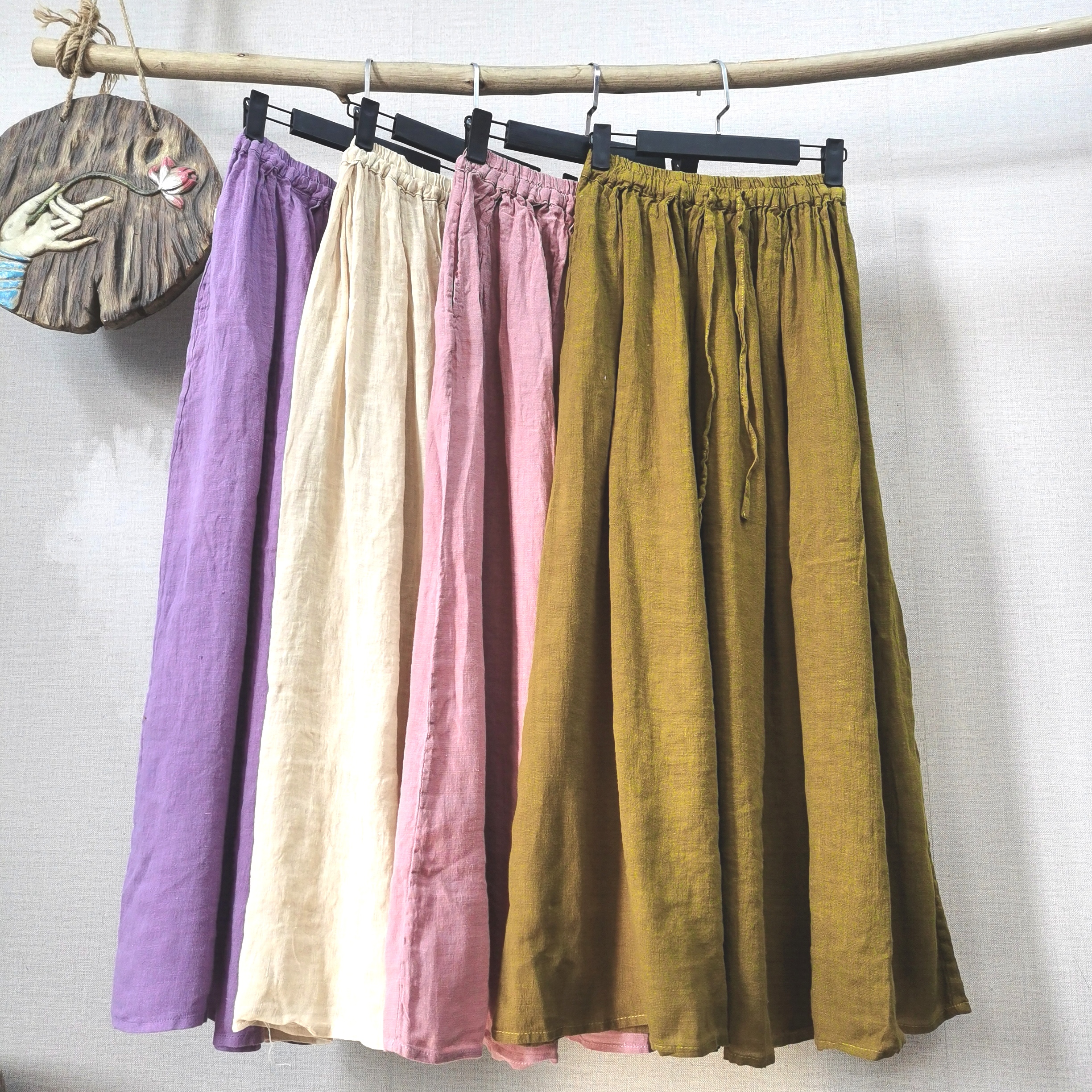 儒品素衣2901亚麻抽绳半身裙