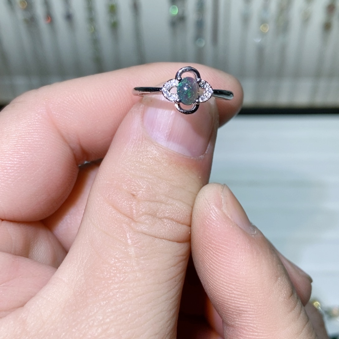 绿水晶戒指银S925镶嵌