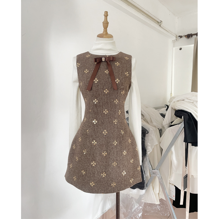 七七的工厂羊毛背心裙小香风连衣裙女冬季富家千金针织衫套装