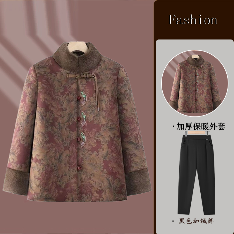 冬季奶奶装棉衣新中式妈妈棉服时尚立领高档加绒加厚国风绣花棉袄
