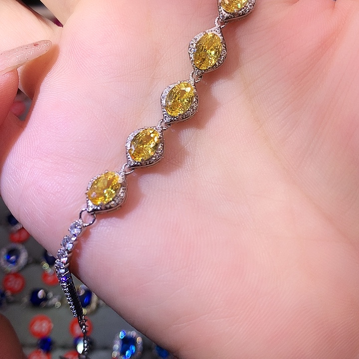 黄晶手链银S925镶嵌手链