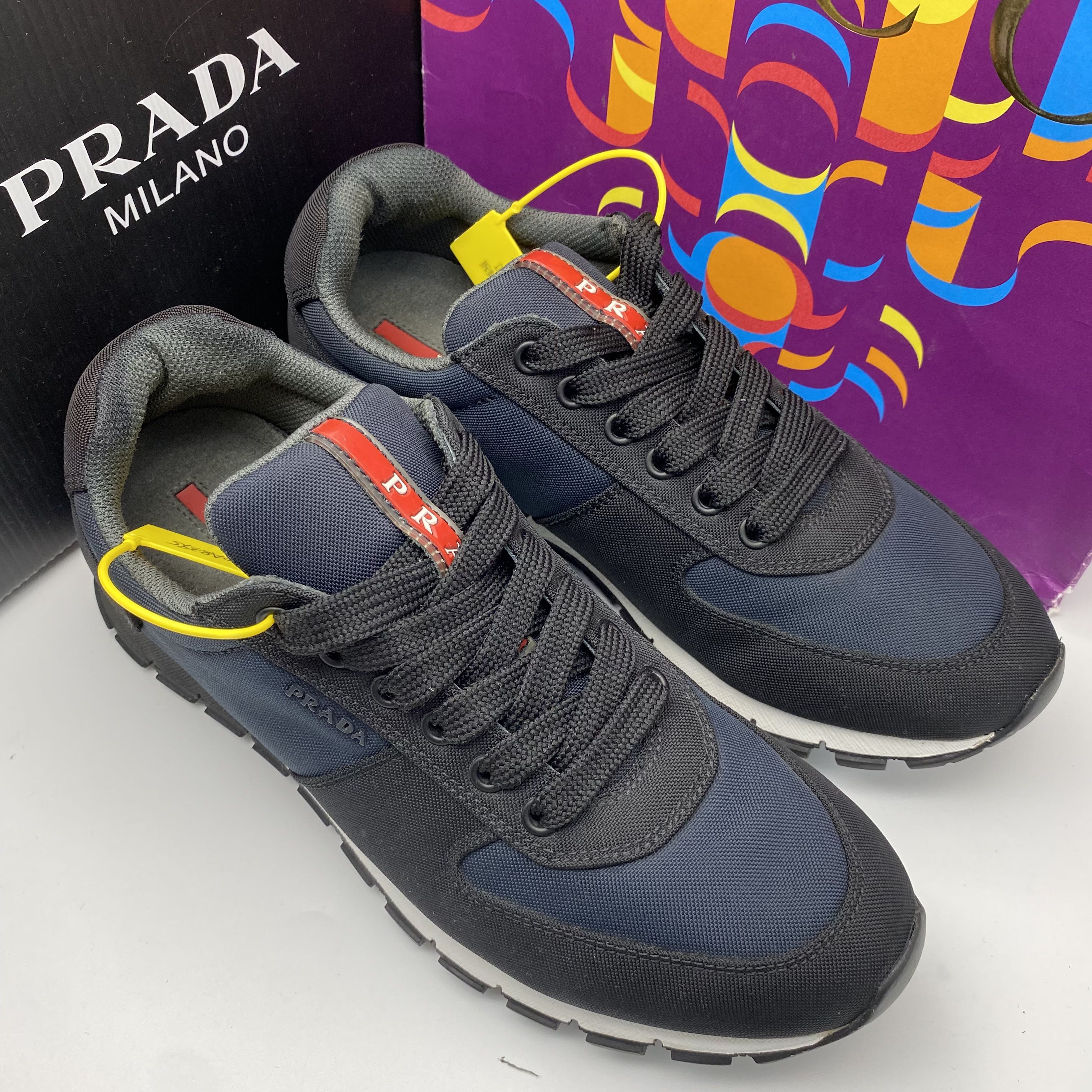 95新 Prada/普拉达 39.5欧码/藏蓝色帆布透气轻便休闲运动鞋