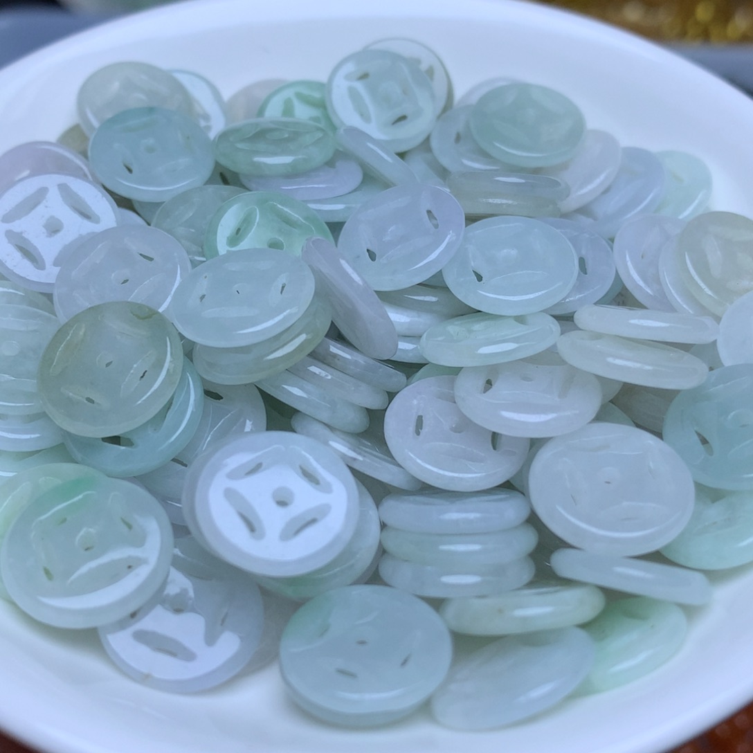 【闪购商品】翡翠手链未镶嵌卡13冰绿白金钱扣20个