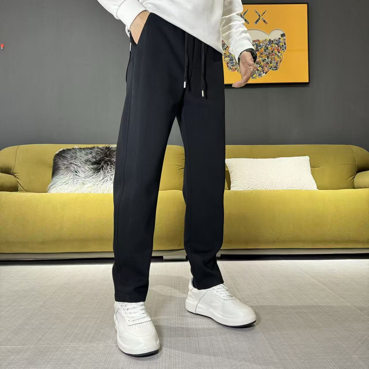 简约百搭立体剪裁平角裤冬季新款男士阔腿裤直筒裤宽松