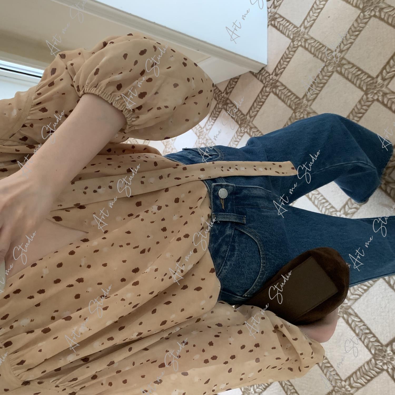 生命力美学落肩感轻飘垂坠随性系带花色上衣w1769p2