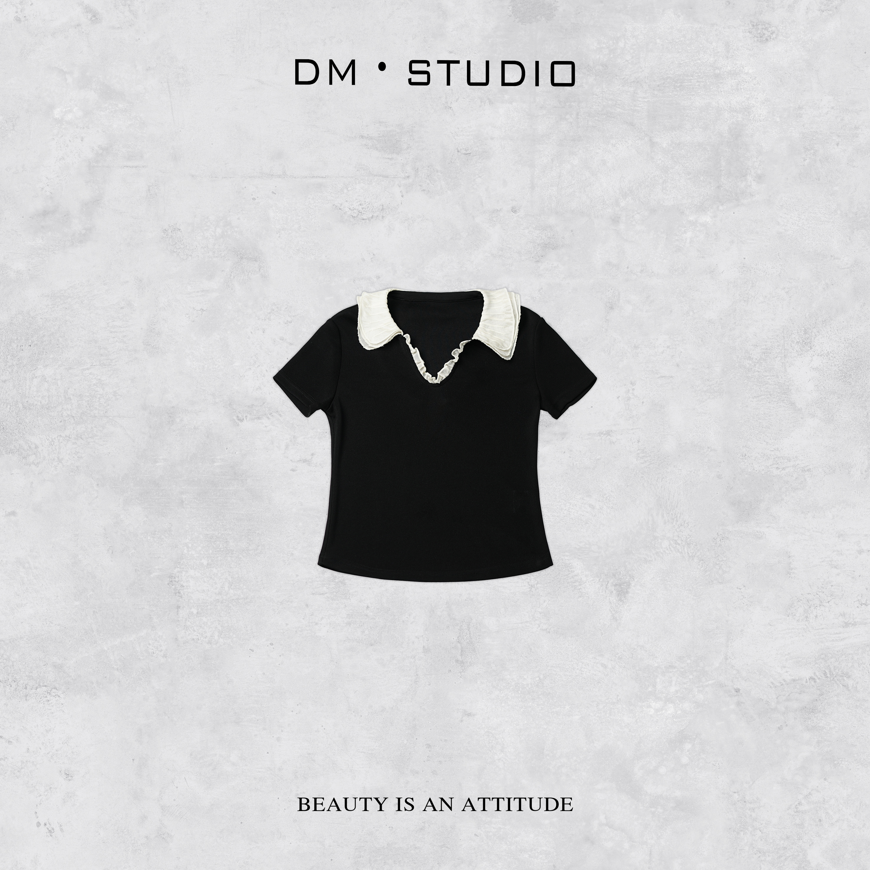 DEDM-DM•STUDIO/小众气质修身精致醋酸翻领短袖上衣T恤（L29489）.